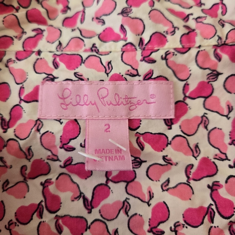 Lilly Pulitzer Pears Half Sleeve Top Pink Black & White Size 2 - Picture 3 of 10